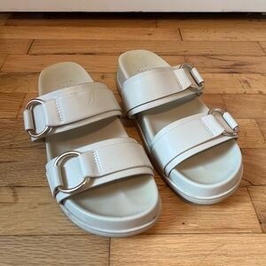 Marcy Two-Band Buckle Chunky Slide Sandals - Off White